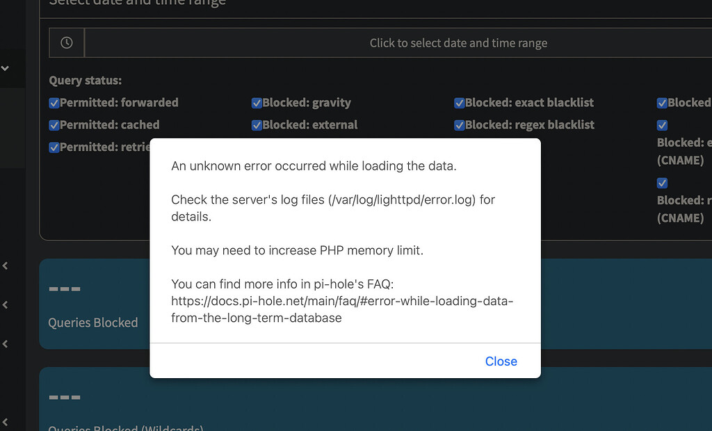 Dreaded PHP Memory error persists - Community Help - Pi-hole Userspace