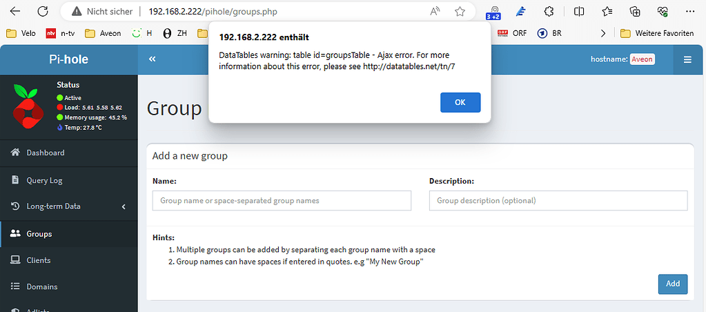 DataTables warning: table id=groupsTable - Ajax error - Community Help ...