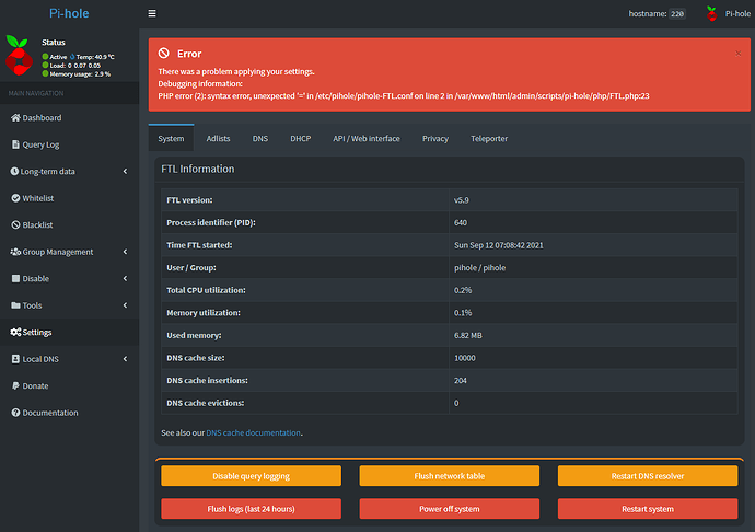 Pinhole Application Error Error after update - Help - Pi-hole Userspace