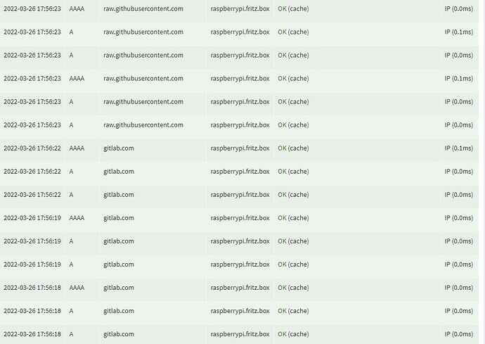 Screenshot PiHole Liste Update Gravity